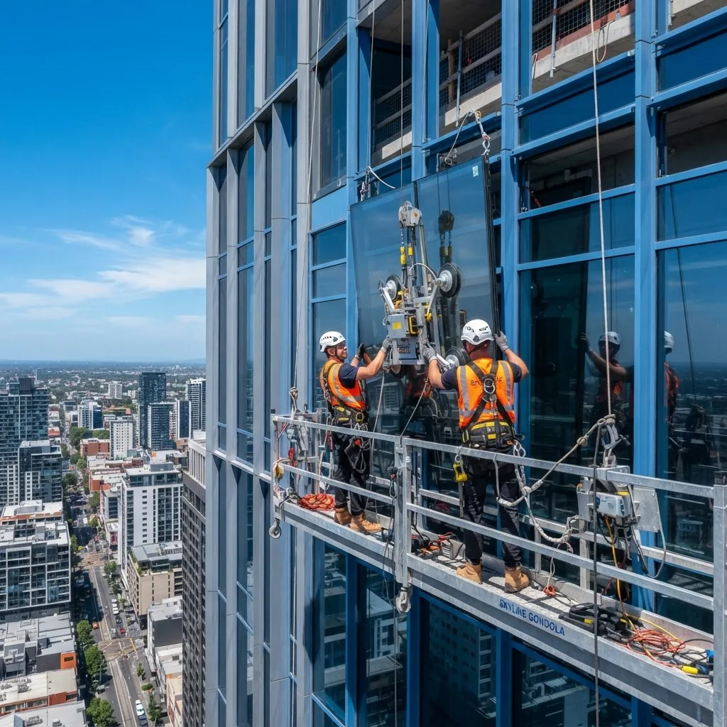 ALM Facades operatives installing a facade system on site